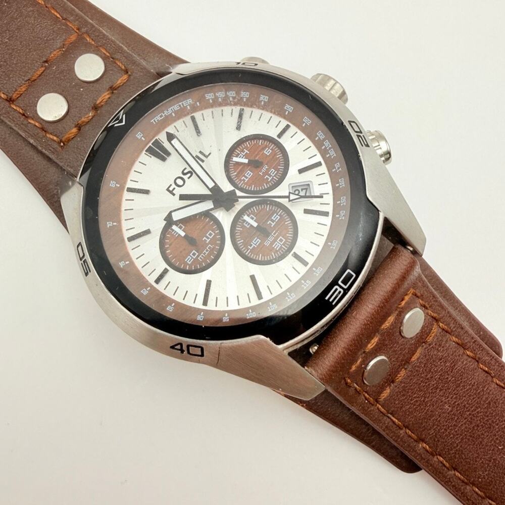 Fossil Mens Coachman Quartz Stainless & Brown Leather Chronograph Watch NWOT